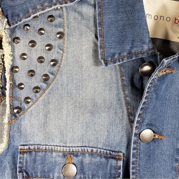 Mono B Distressed Studded Denim Vest Heavy Metal Rocker Chic One Size - Picture 9 of 11
